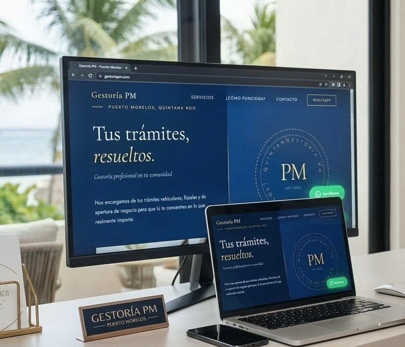Página web Gestoría PM en pantalla